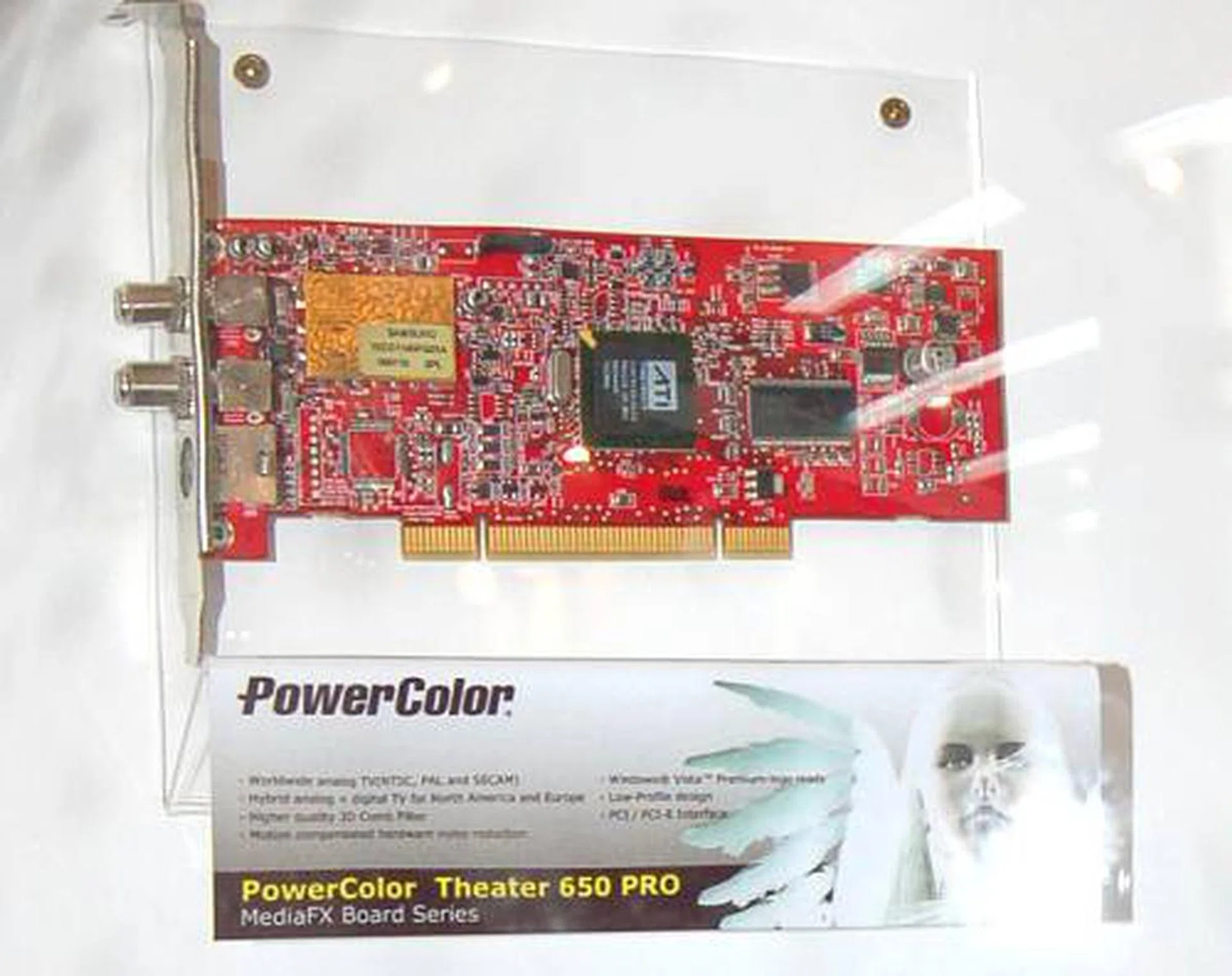 We saw the new Theater 650 Pro demo at ATI's showroom, but PowerColor was the one with a product sample at hand. The Theater 650 Pro has 3D Comb filtering, motion compensated hardware noise reduction and will work with both analog and digital TV.