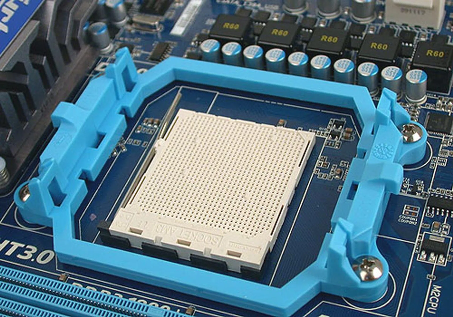 A relatively clean area around the CPU socket. 