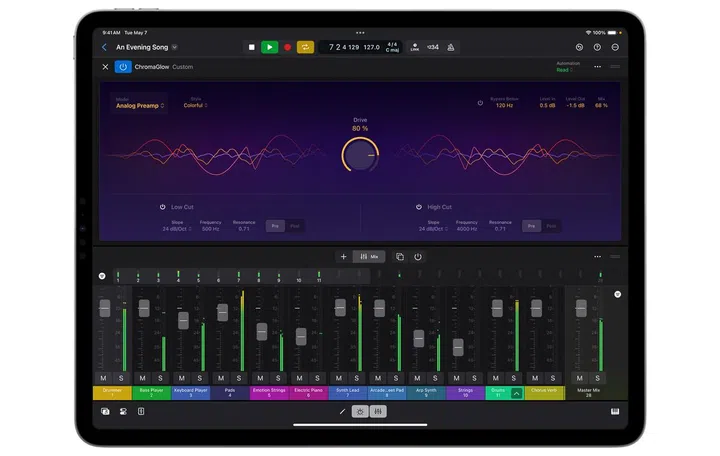 ChromaGlow on Logic Pro for iPad 2. Source: Apple.