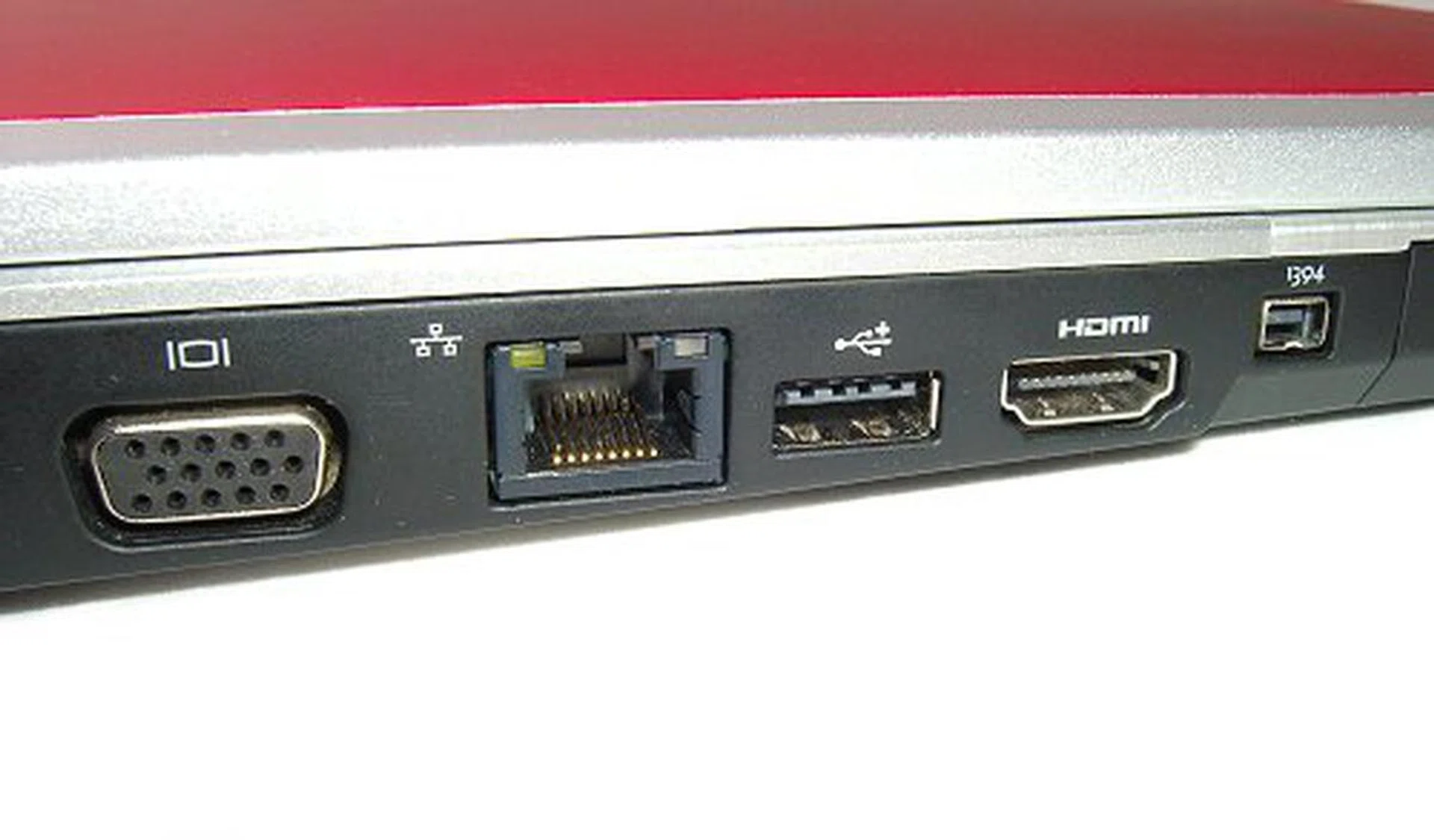 Connectivity ports are located to the left. These include a VGA port, LAN, USB 2.0, HDMI and one FireWire.
