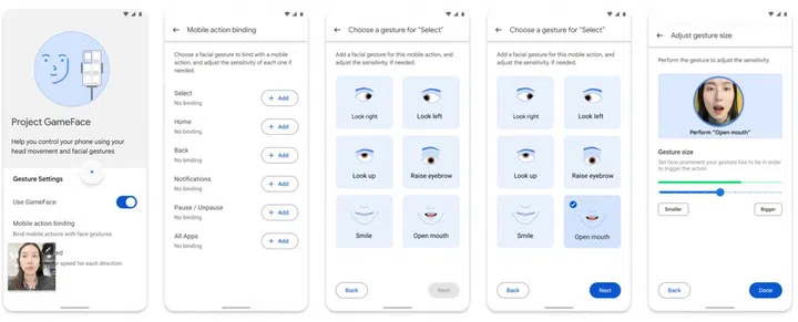 Project Gameface on Android as an accessibility tool. Users can bind essential controls to their preferred facial gestures for maximum customisation.