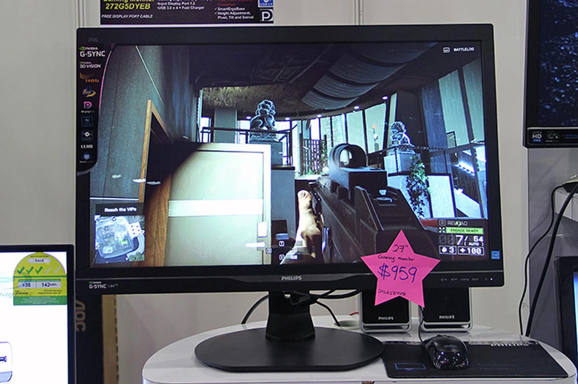 This Philips 272G5DYEB is a 27-inch full HD monitor with a brightness of 300cd/m2. But what's special about it is that it has a 144Hz panel and supports NVIDIA's G-Sync tech, thus making it a great gaming monitor. It also has four USB ports and an ergonomic stand that lets you adjust the height, as well as pivot, tilt, and swivel the screen. It's going for $959 (down from $1,059) now, and comes with a free DisplayPort cable.