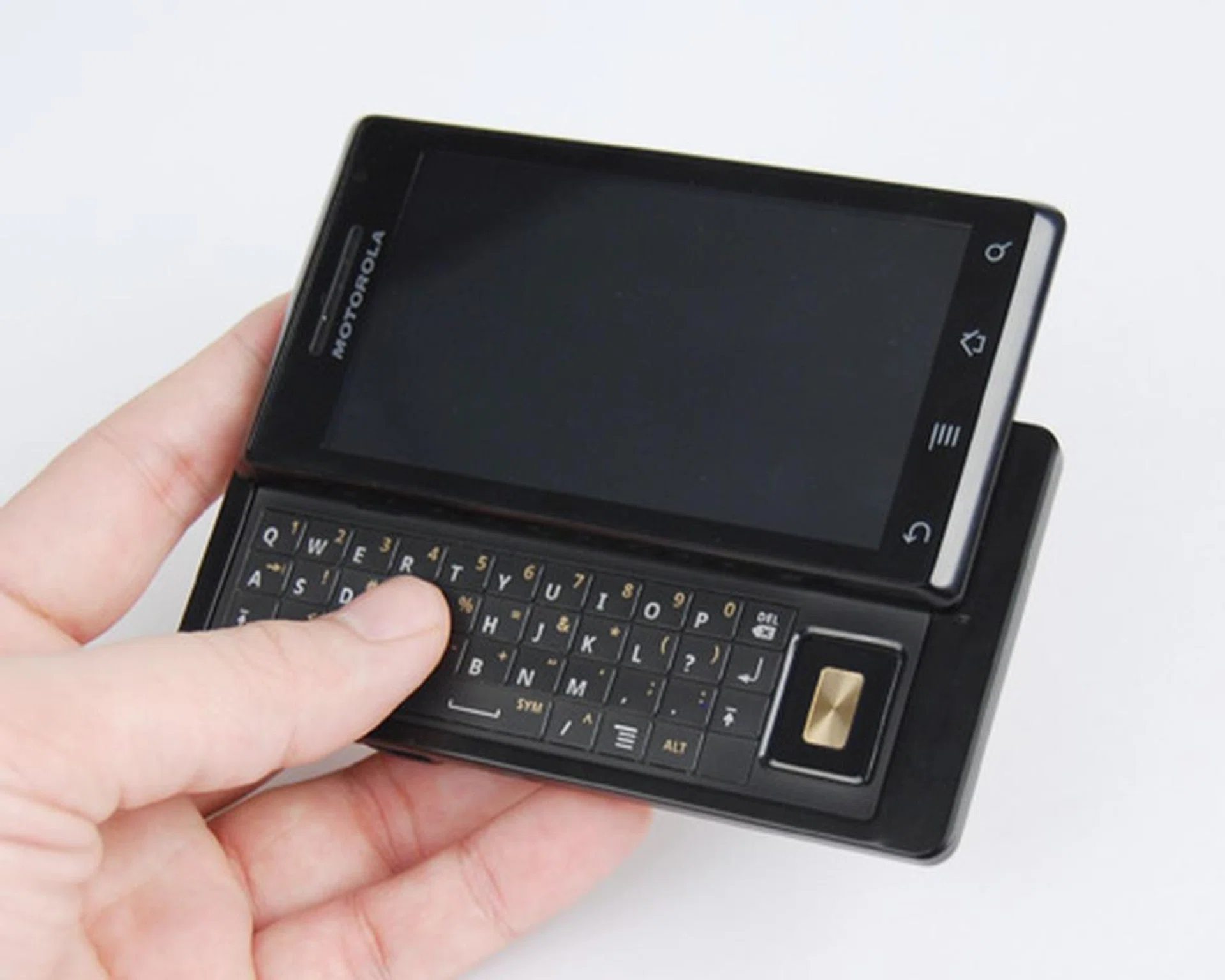 The Milestone has one of the thinnest profiles we've seen on an Android device with a QWERTY keyboard.