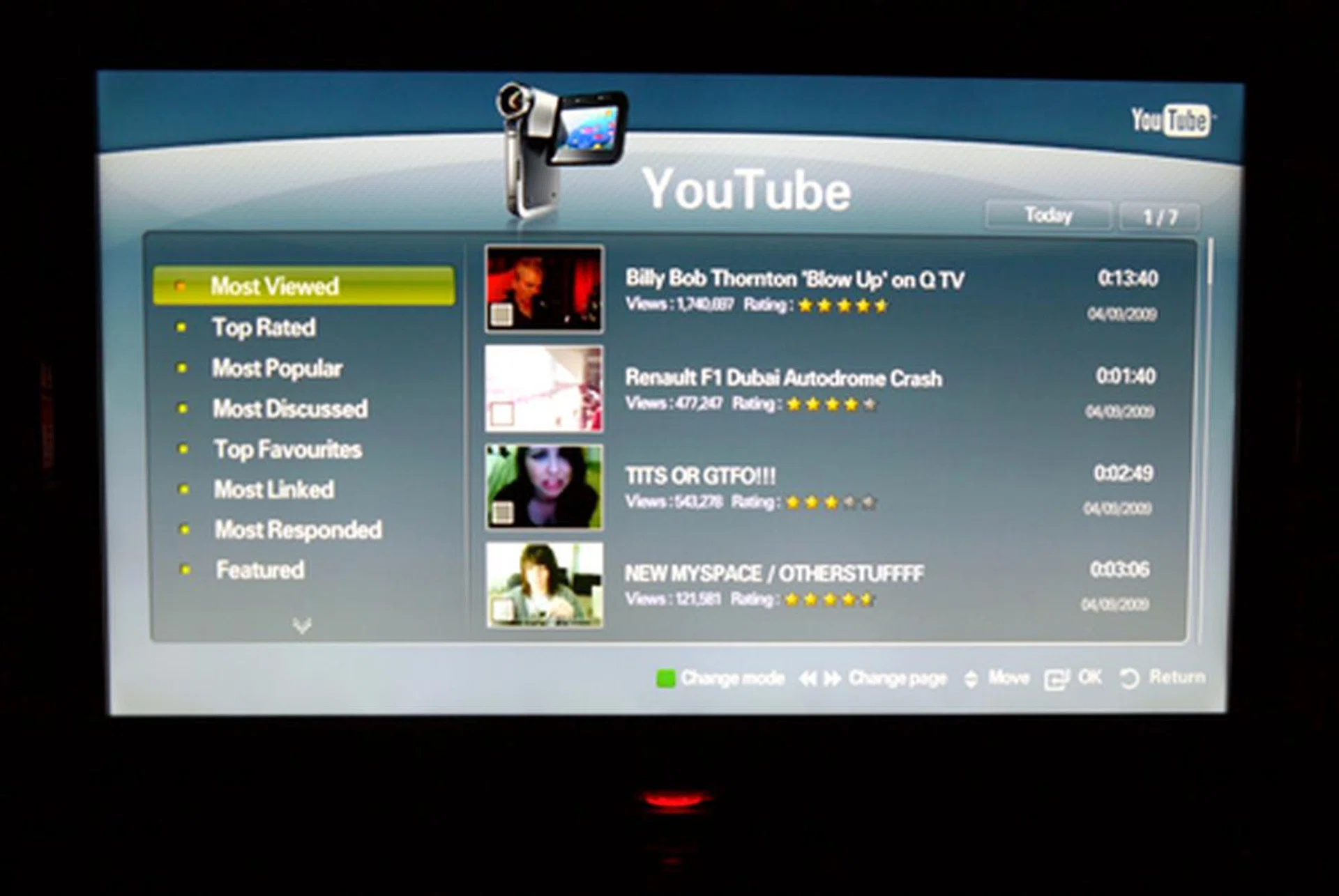 You'll need to install the YouTube service or widget before you can begin to savor any YouTube videos on the B7000.