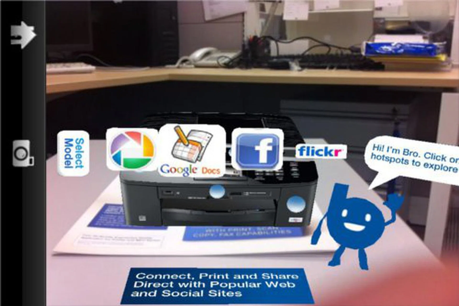 There blue spots on the printer are the hotspots where you can tap to view the various functions of the printer.