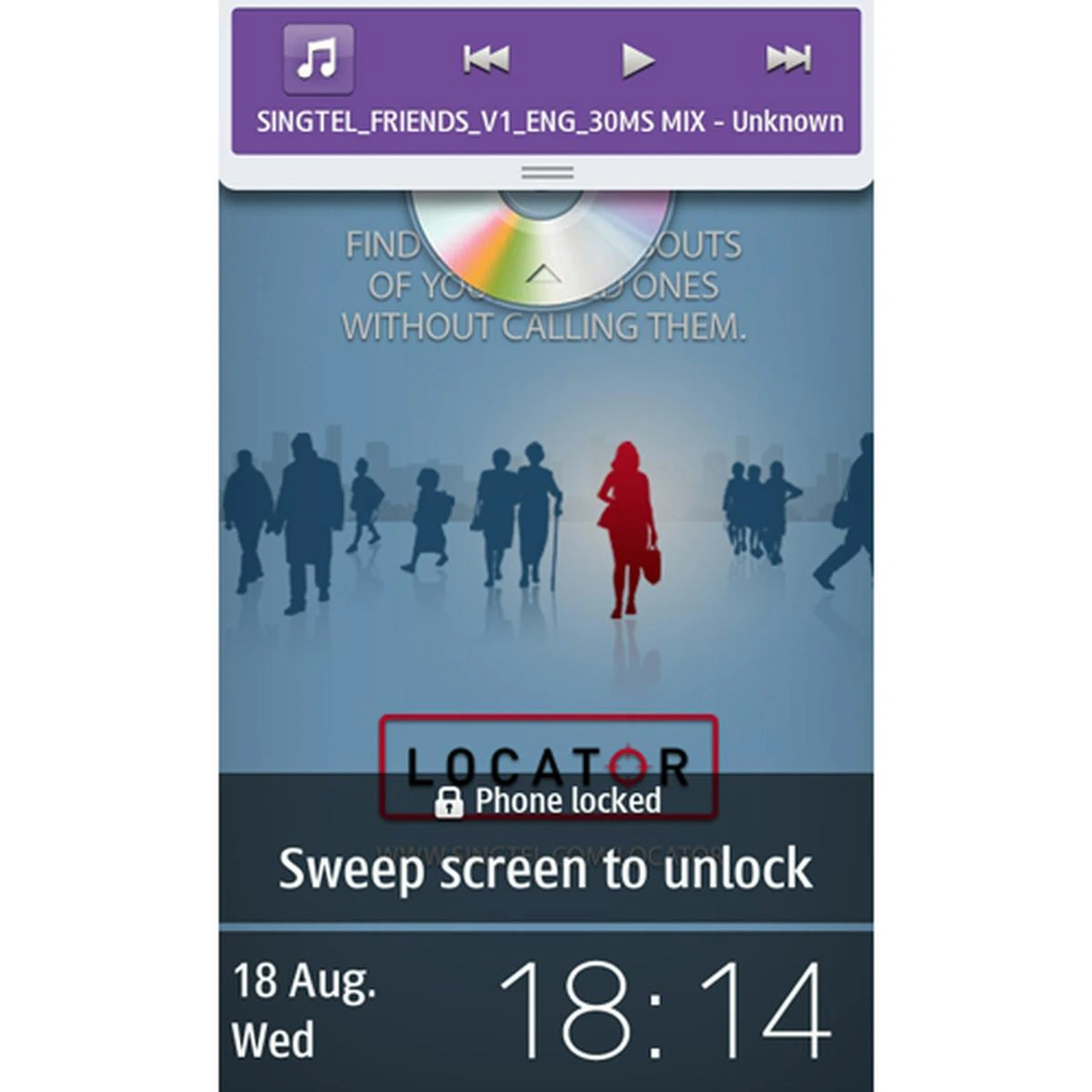 With music playback in progress, the locked Wave will display the currently played track from the top, much like what you see on the Galaxy S and Beam.