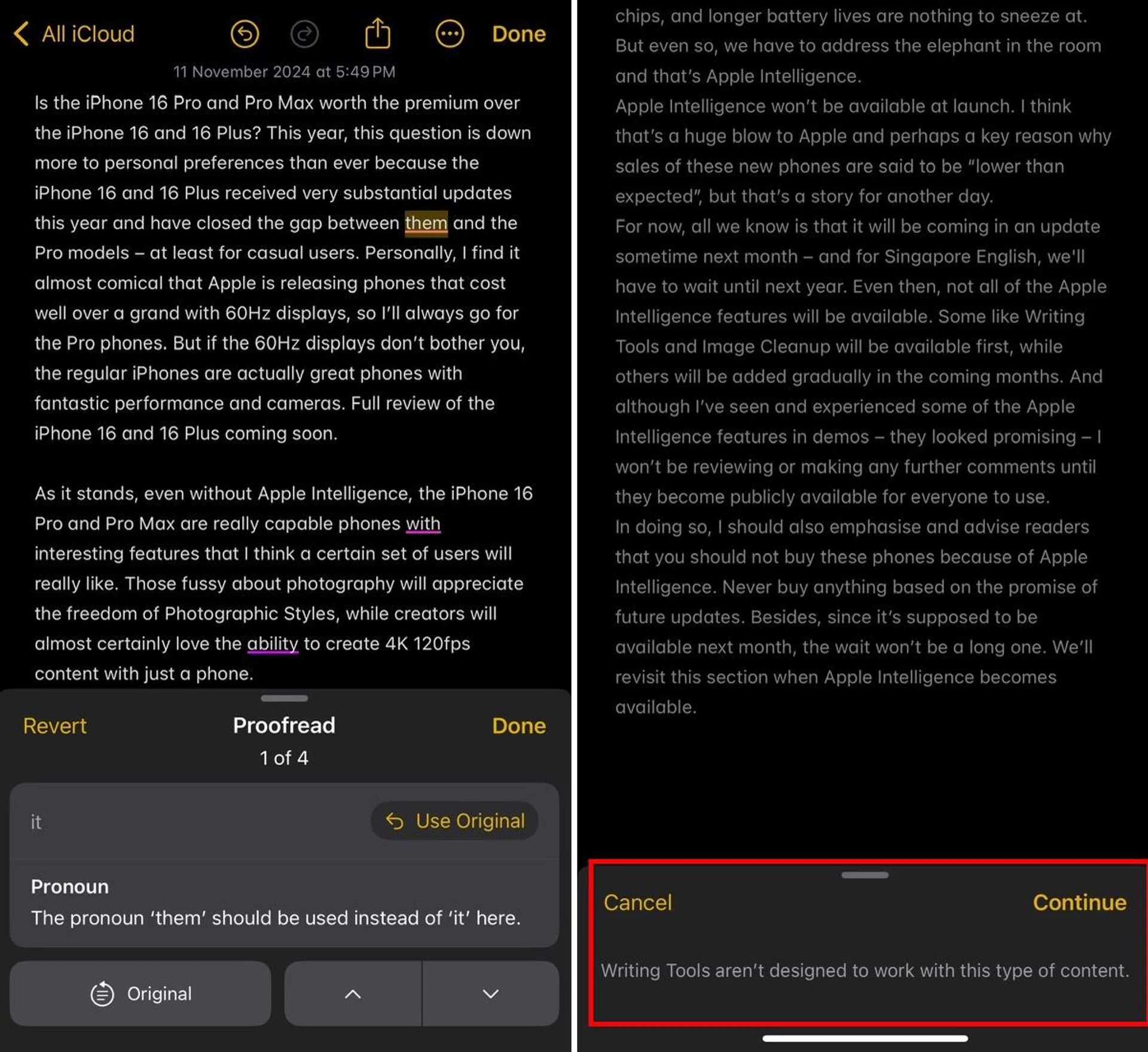 Writing Tools is great for users who write a lot – like me. Photo: HWZ