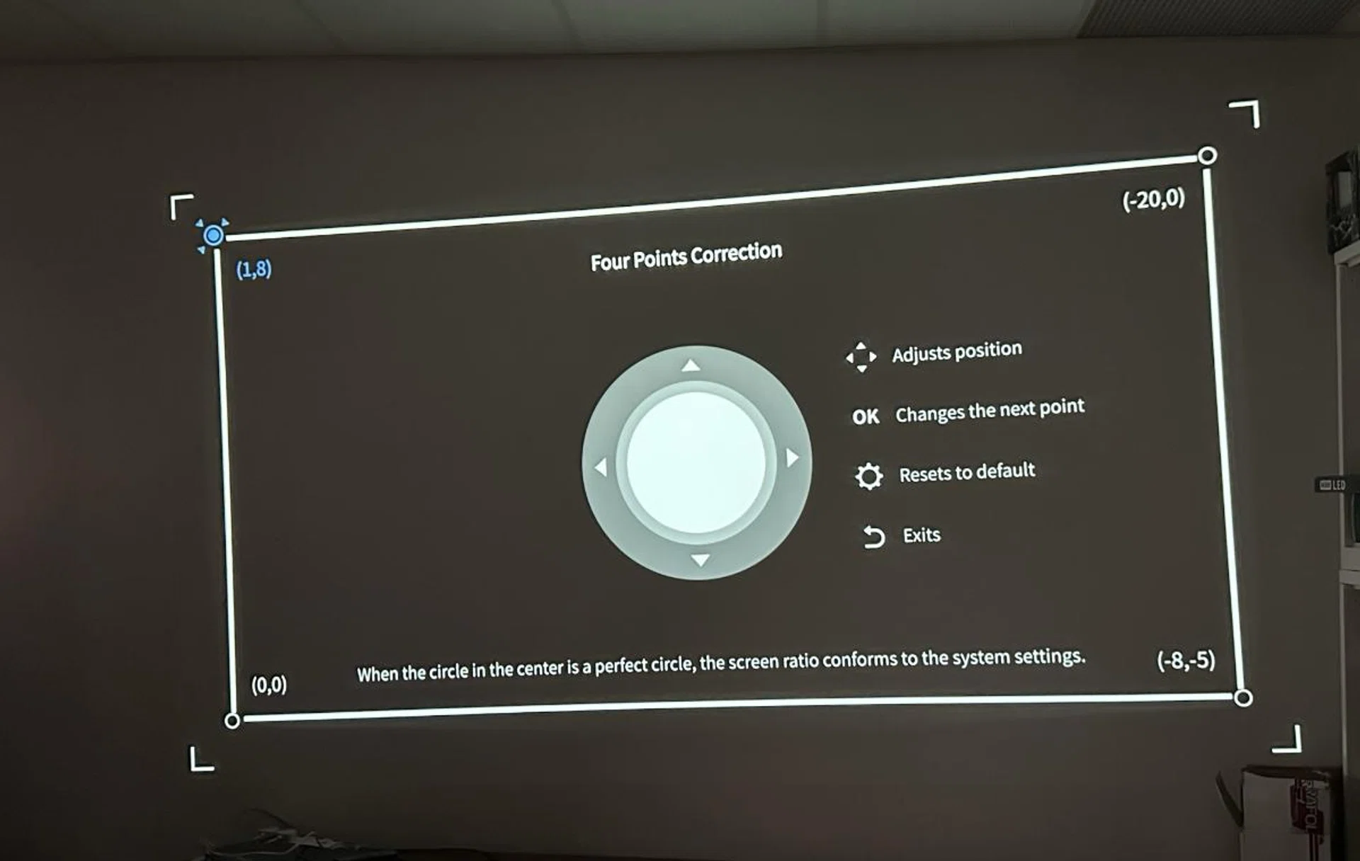 The four-way keystone correction can be accessed in the menu commands. 