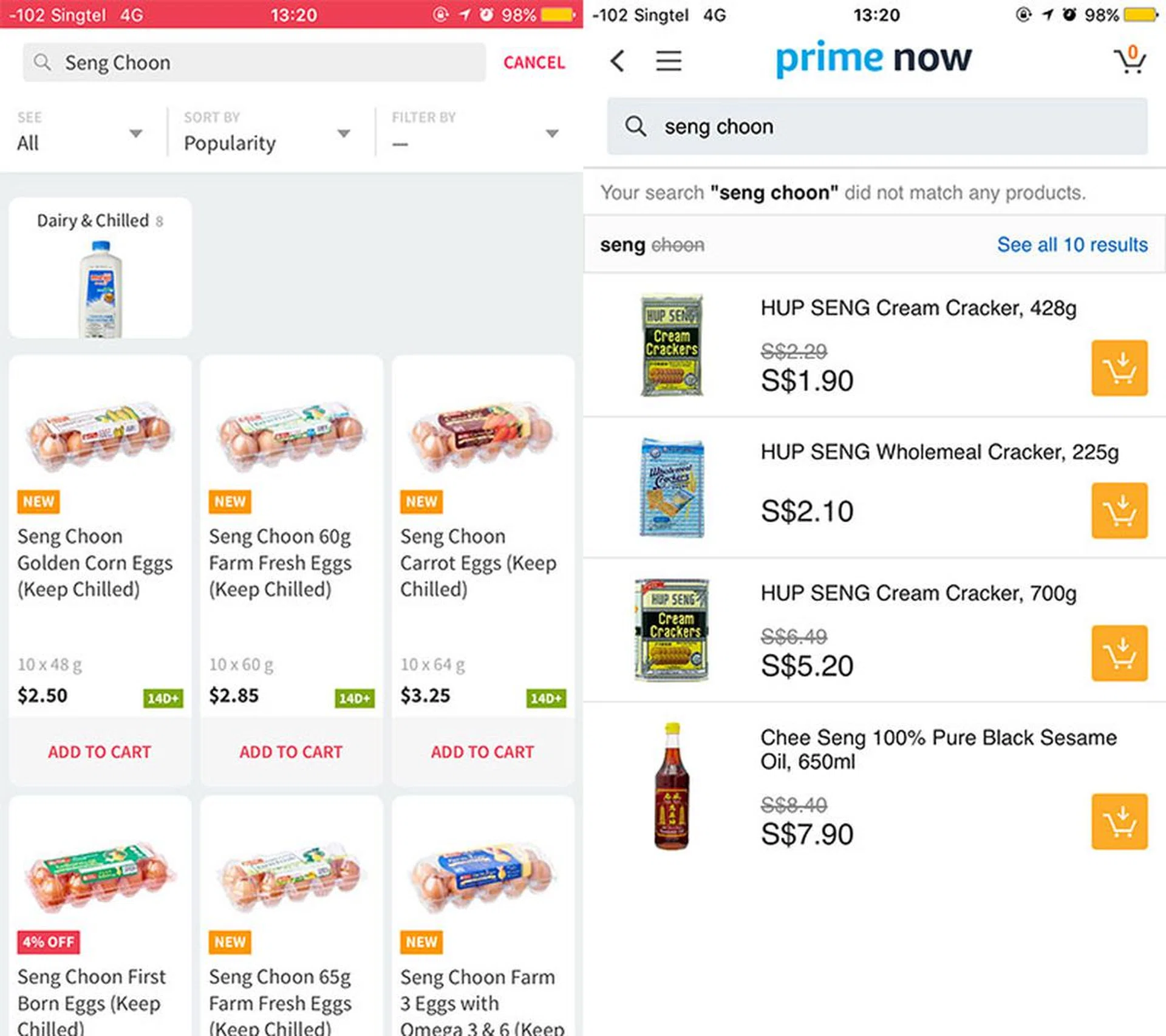 To be clear, Prime Now sells eggs, but from N&N, Chew's, and Egg Story.