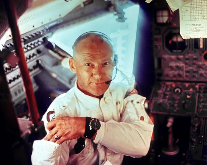 Buzz Aldrin with his Speemaster (Image source: NASA)