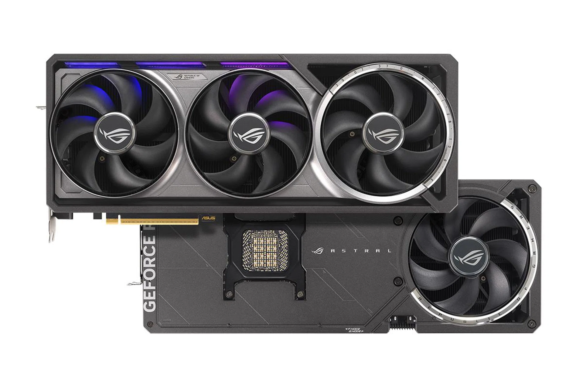 The standard ROG Astral 5090, with its fourth fan on the rear of the card. (Image source: ASUS)