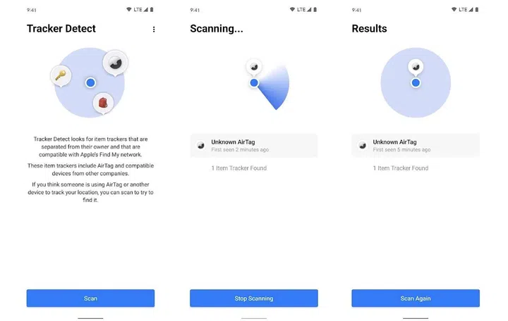 Android users have to manually activate the scan. Image source: Apple.