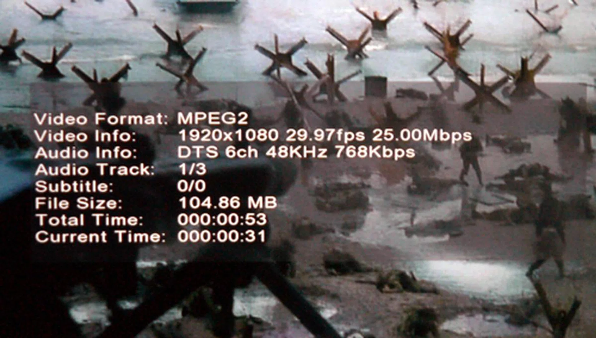 Here's a Saving Private Ryan clip based on the MPEG2 format in action. Again, no issues with the player's decoding process whatsoever.