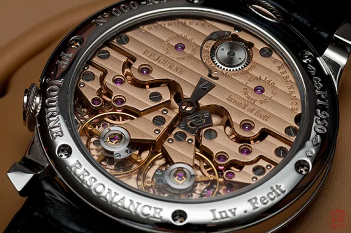 Resonance theory requires two or more escapements to achieve and is a thoroughly complicated mechanism. F.P. Journe is thus far the only watchmaker to achieve this in a wristwatch. 
