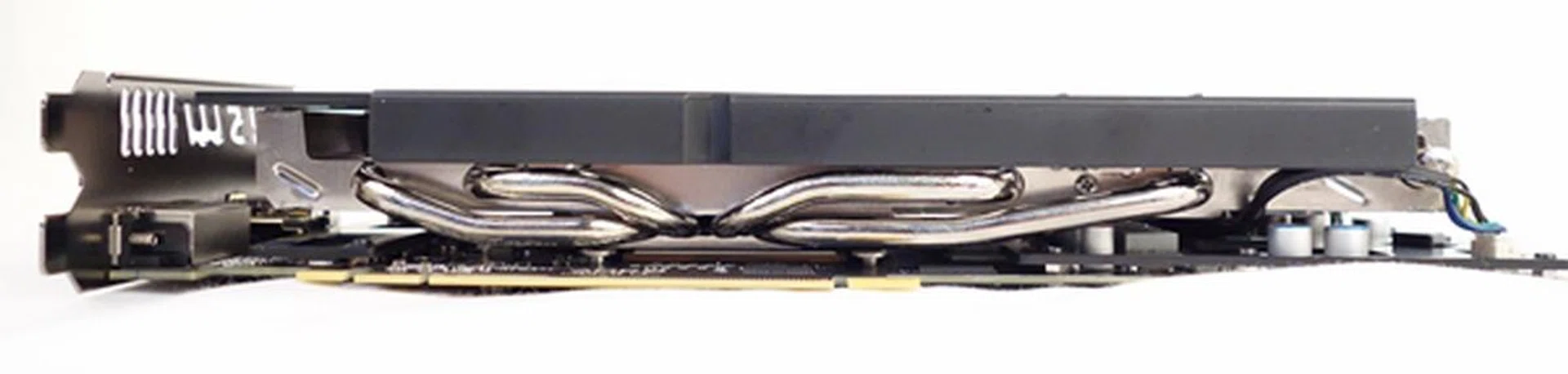 From the bottom of the card, we can see four copper heatpipes dubbed Superpipes that draw heat away from the GPU.