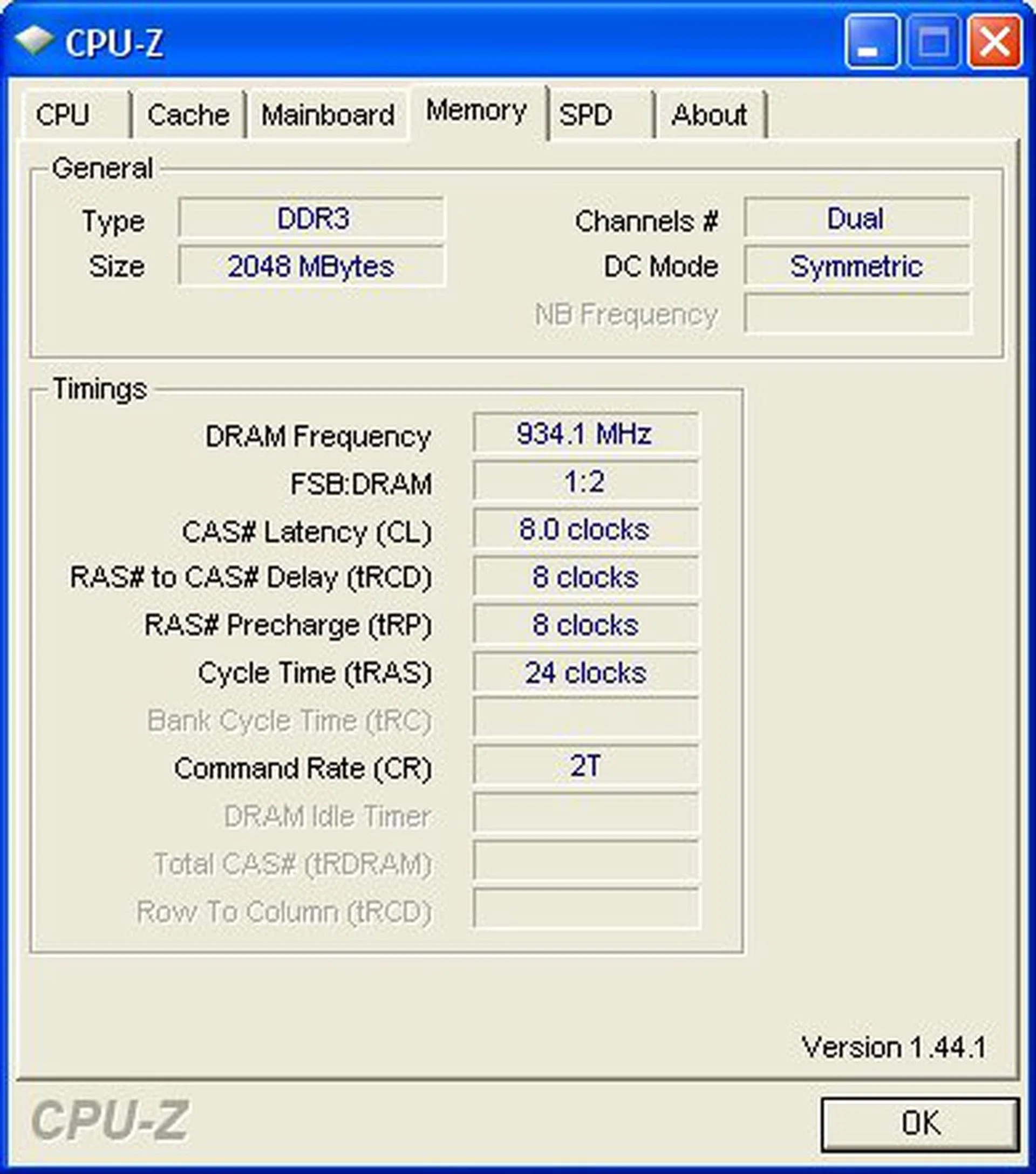 Default XMP operating timings.