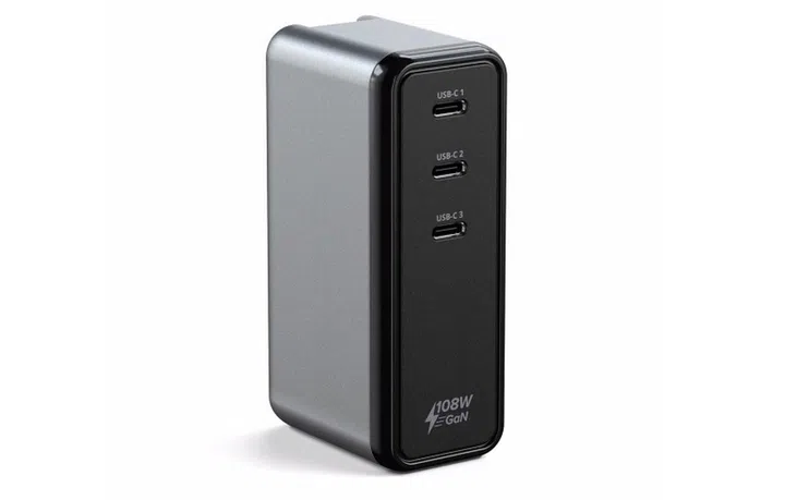 The Satechi 108W USB-C 3-port GaN wall charger. <br>Image source: Satechi