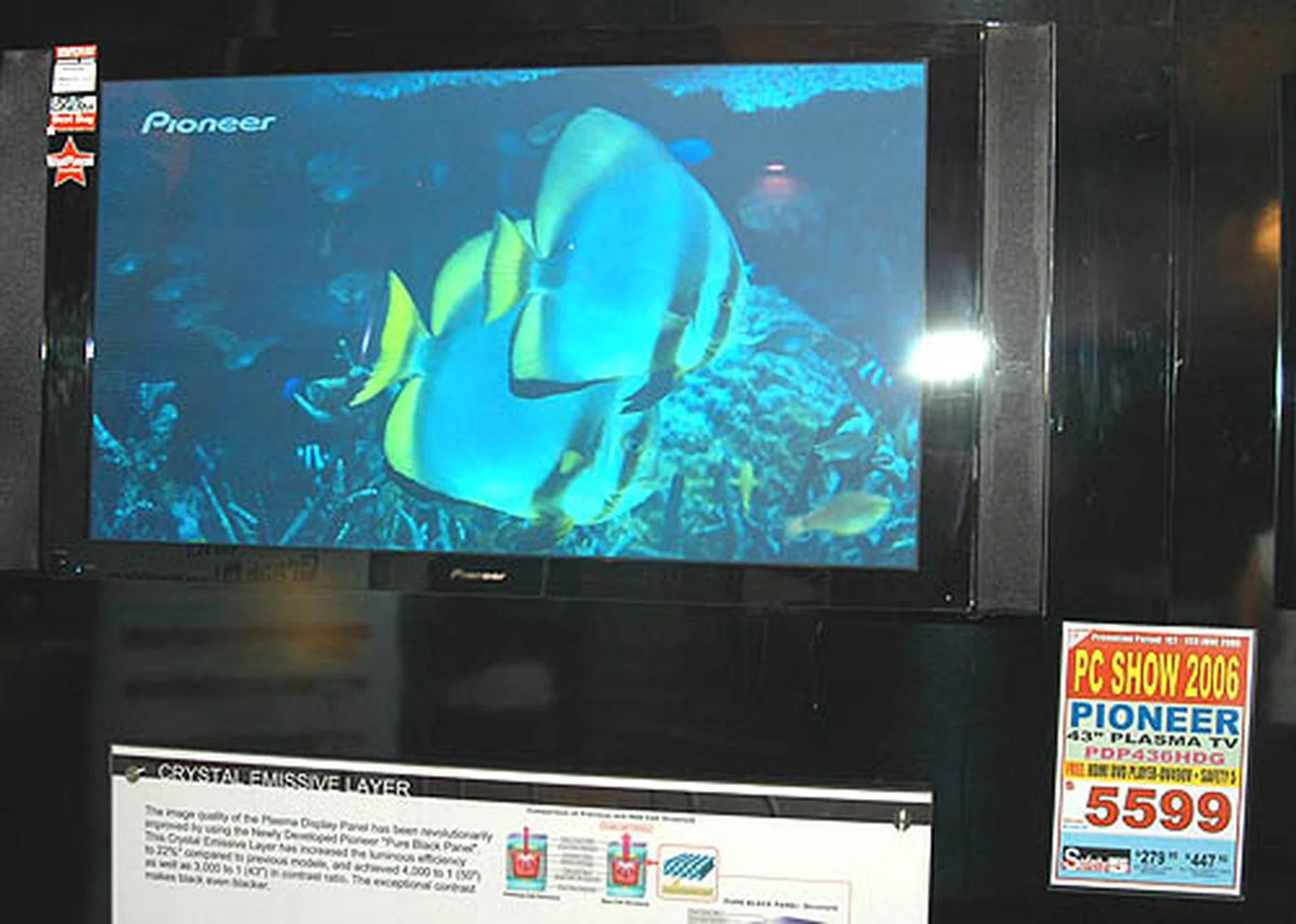 The Pioneer 43-inch plasma TV makes an excellent display for viewing DVD movies and TV programs in the living room. This HD-ready TV costs S$5599.