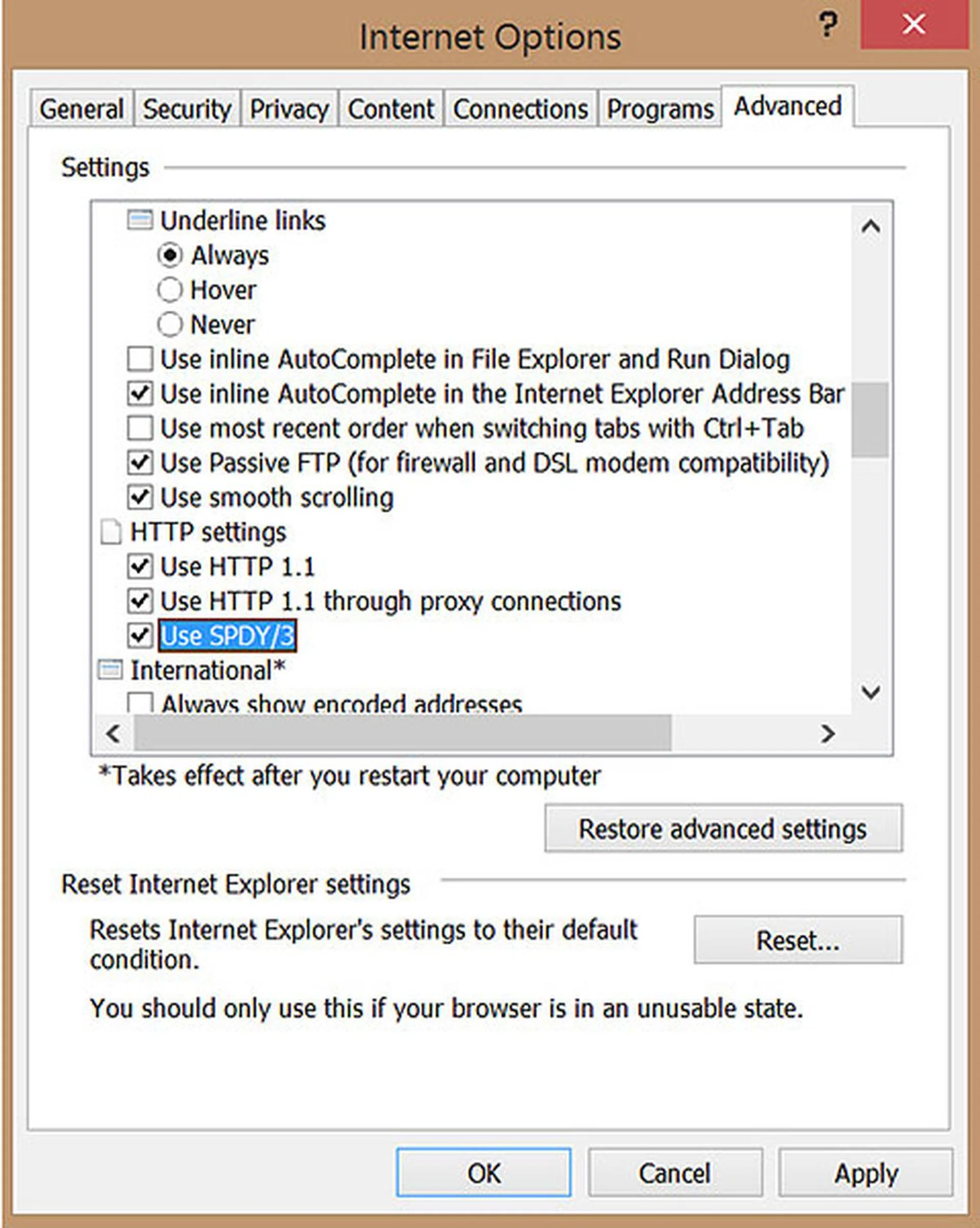 IE11 supports Google's SPDY protocol.