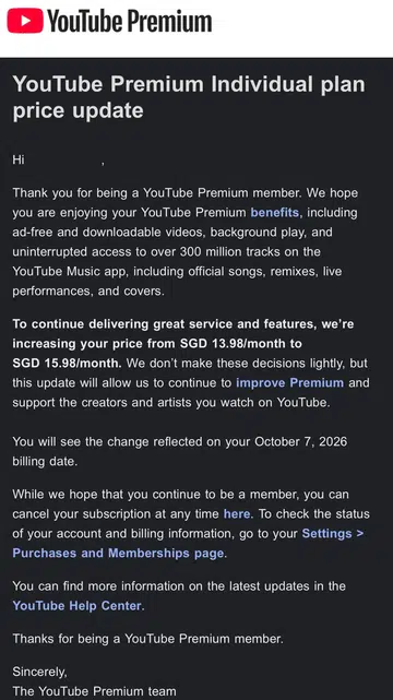 YouTube Premium individual plan price 2026