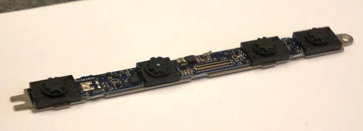 A close-up of the upcoming RealSense 400 camera.