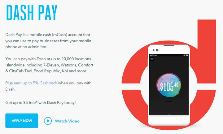 Dash, a mobile payment wallet by Singtel, among other features.