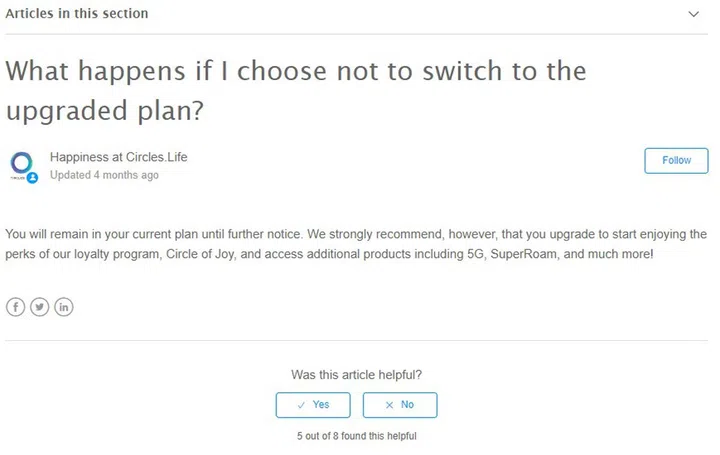 14 August 2024 screenshot of the same FAQ. Source: Circles.Life.