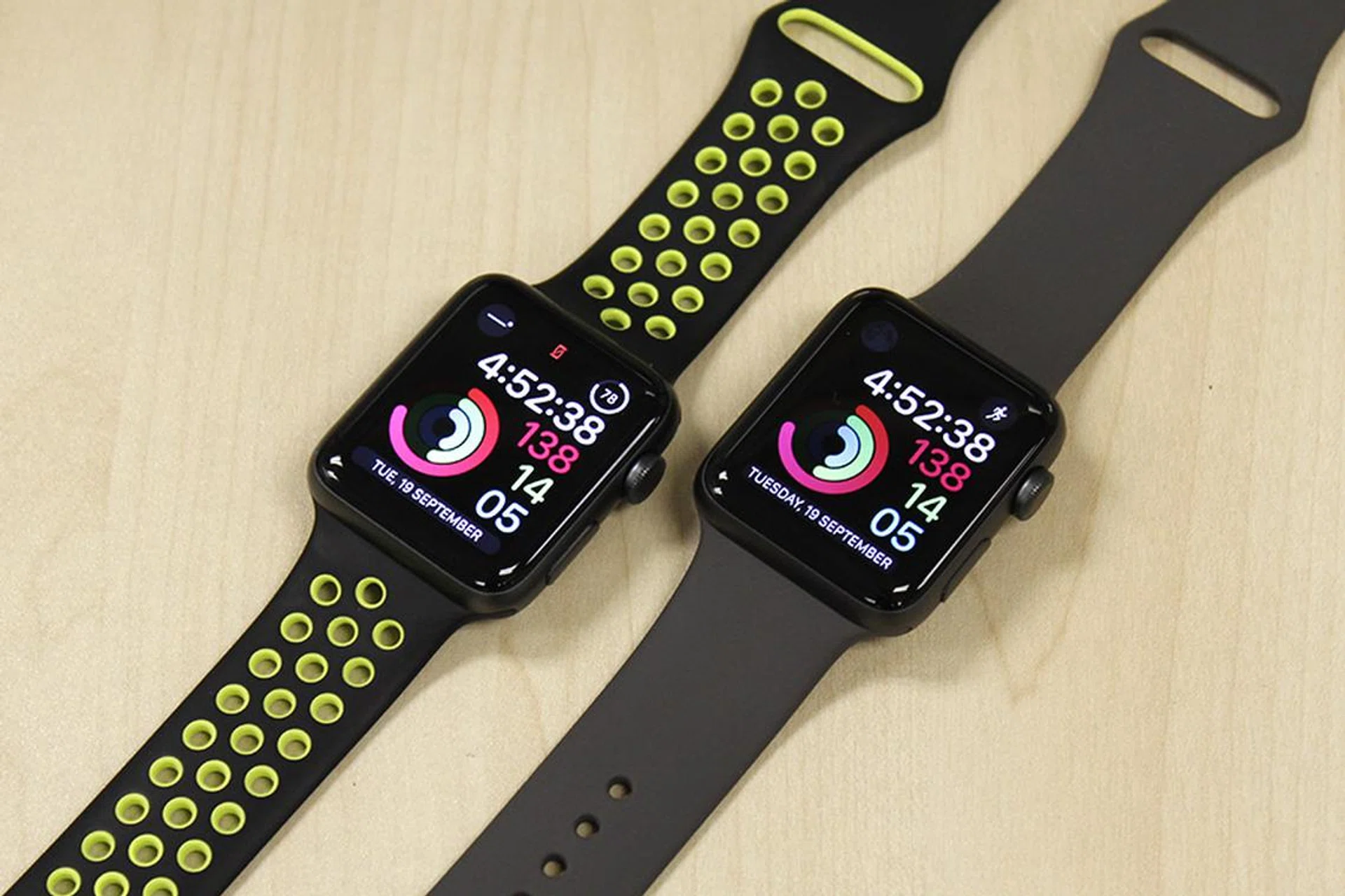 The Apple Watch Series 3 (left) and Series 2 (right).