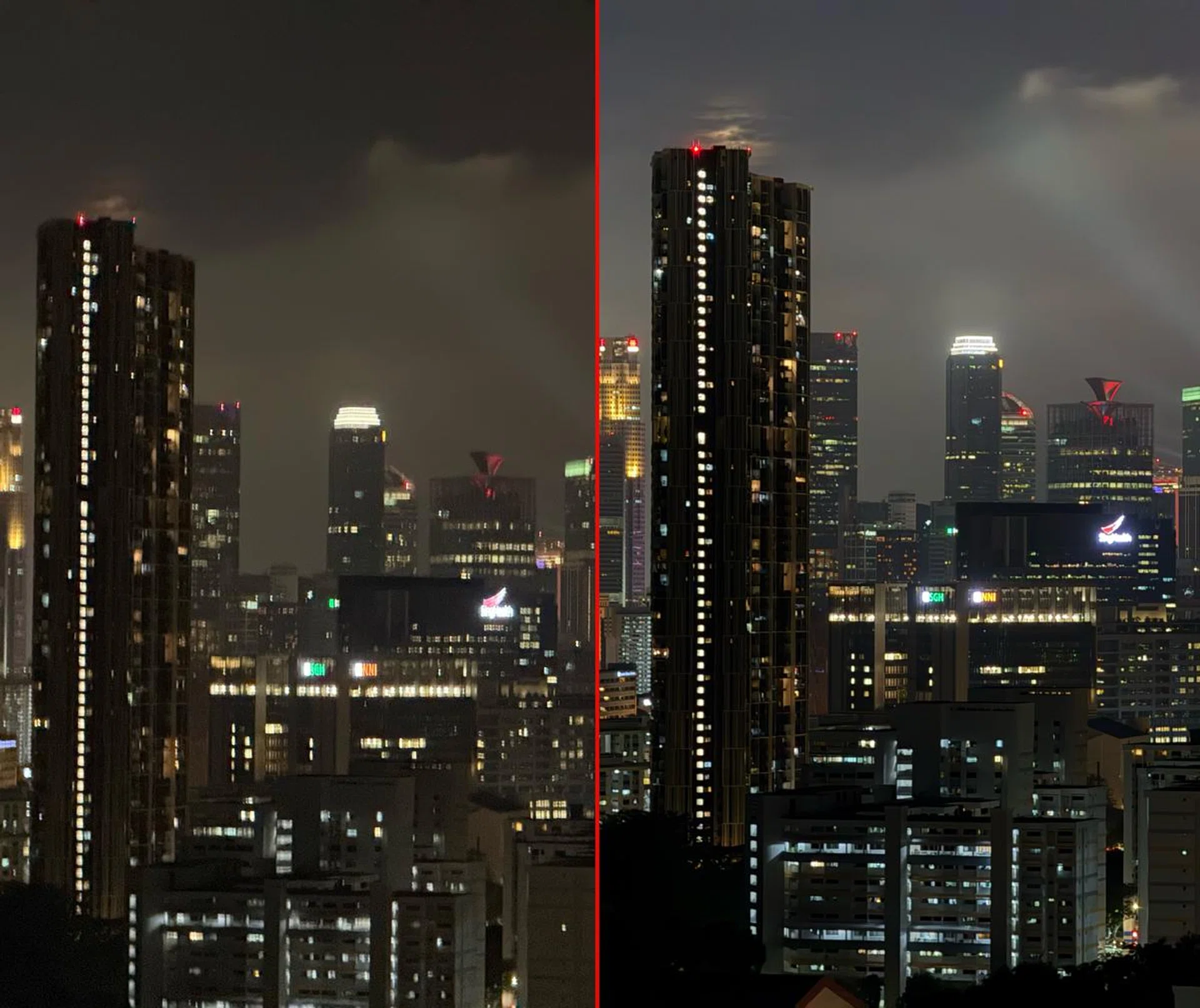 Taken with the iPhone 16 Pro's 5x telephoto camera. Night Mode was used for the photo on the right. (Click to see image in full resolution) Photo: HWZ