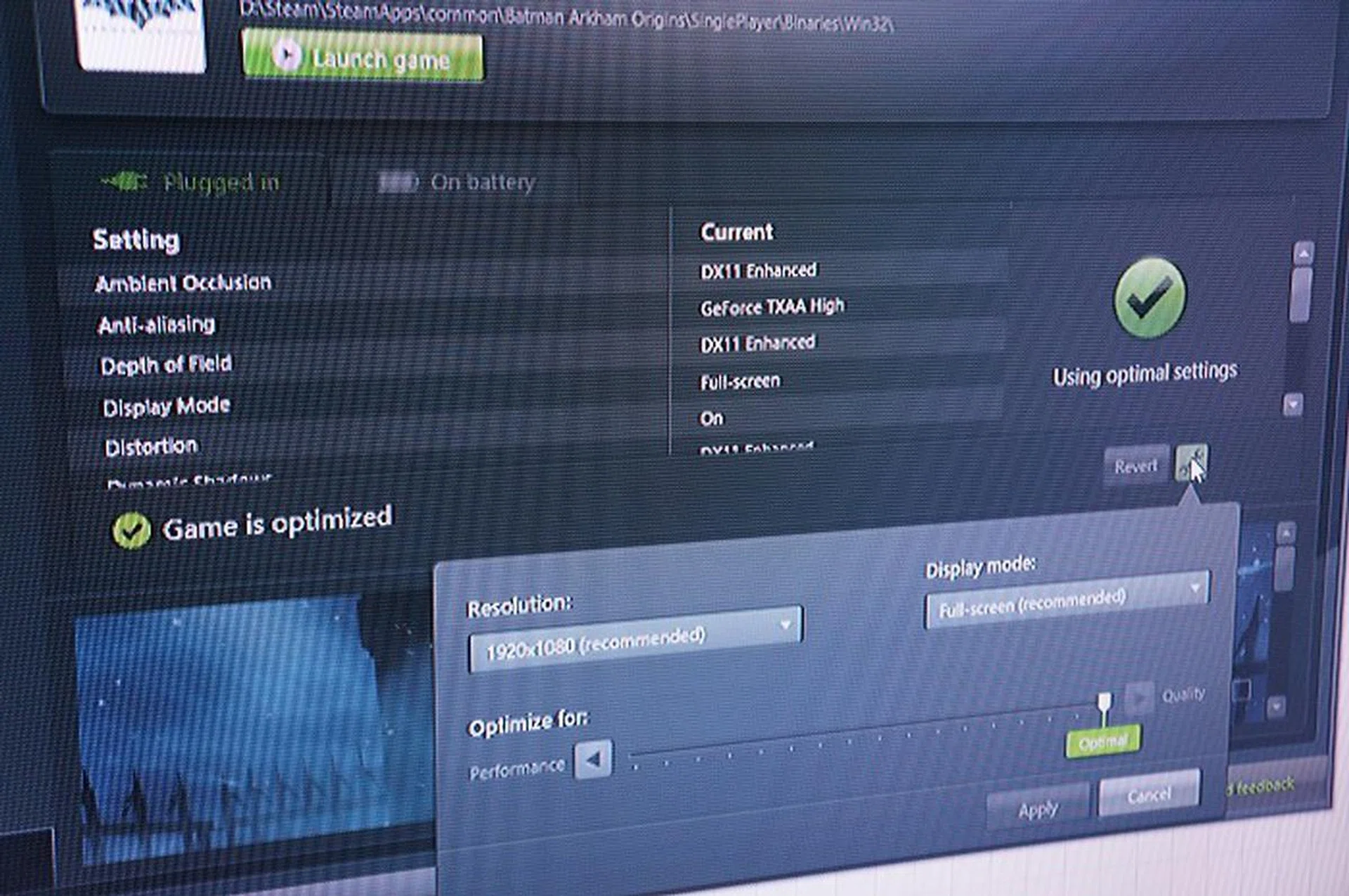 Peering through the settings, you can see that the graphical options are set to the maximum when the notebook is powered from a wall outlet. This is a MSI GT72 gaming notebook with the GeForce GTX 980M GPU.