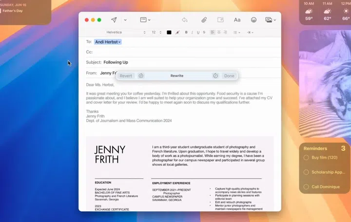 Not happy with what you've written? Let Apple Intelligence rewrite it.
