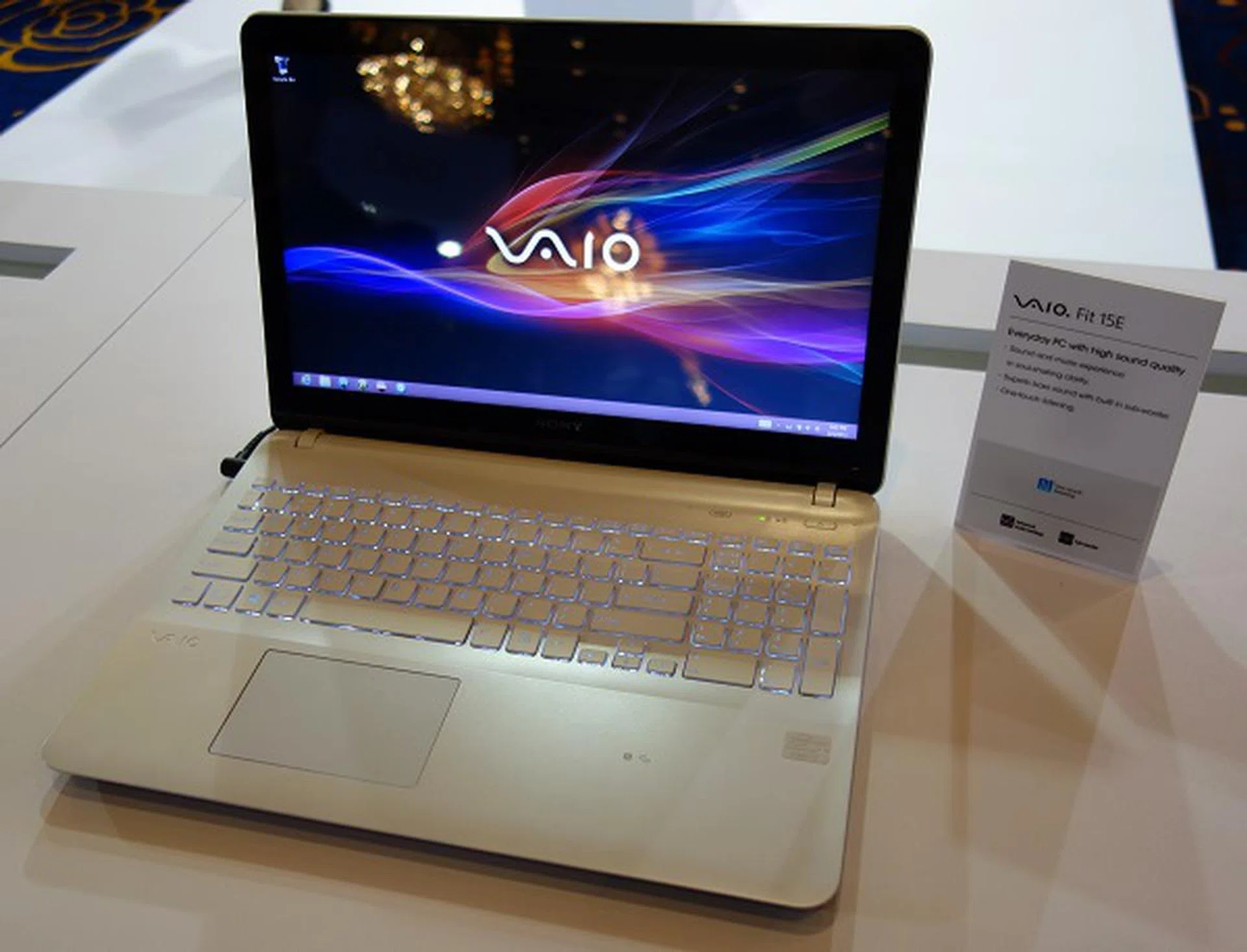 The VAIO Fit 15E features lots of plastic all over, but also a built-in subwoofer for "better" sound.