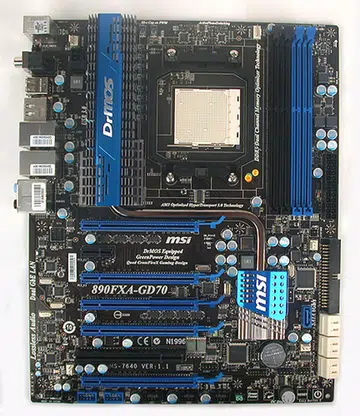 It's the very familiar black and blue design, with MSI's DrMOS feature prominently advertised on the heatsink. 