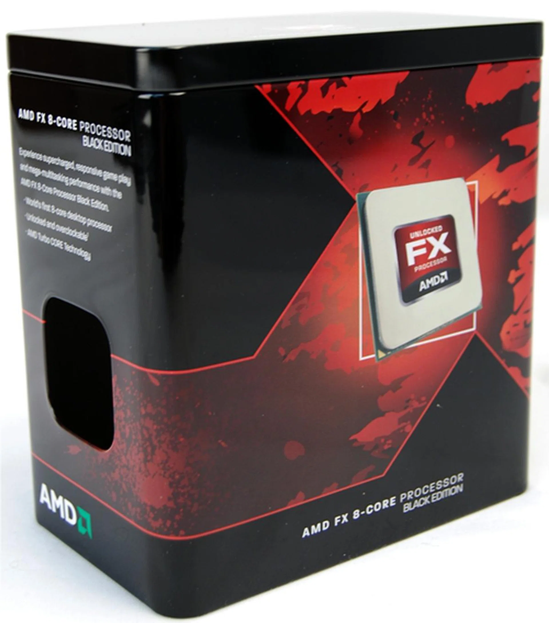 The tin box was empty and the shipped AMD FX-8150 was already mounted on the ASUS Crosshair V Formula motherboard. The processor is stock clocked at 3.6GHz, a Turbo Core frequency of 4.2GHz and features a TDP of 125W.