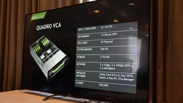 The new Visual Computing Appliance (VCA) is kitted out with eight Quadro M6000 professional graphics cards.