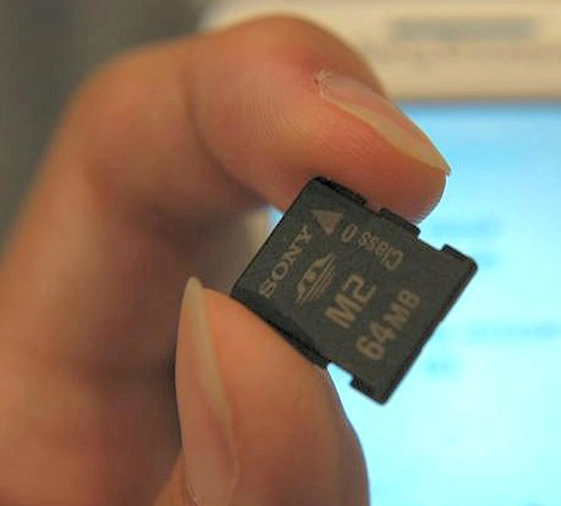 The new Memory Stick Micro will be used on the M600. It's about as big as a thumbnail, and no doubt will be very expensive as Sony flash memory usually is.