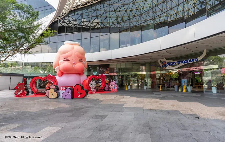 The Stupid Cupid inflatable at the Plaza Singapura courtyard. Photo: Pop Mart Singapore.