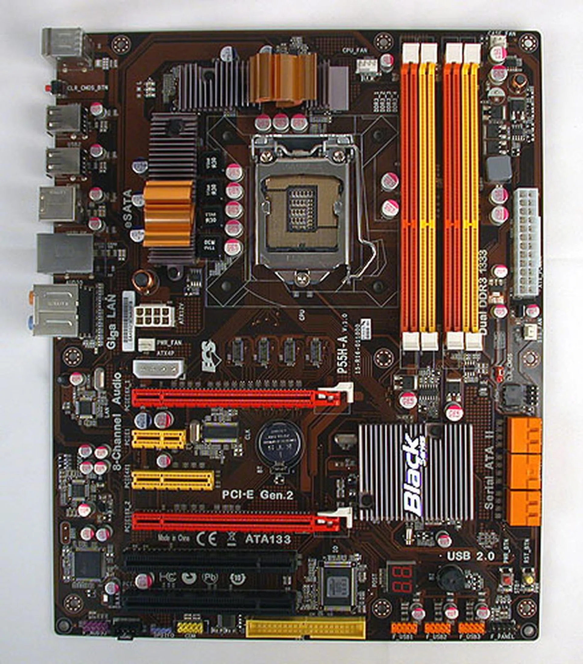 ECS's P55H-A is not the most attractive of motherboards, with a brown, dull PCB. But what matters of course are the performance and features.