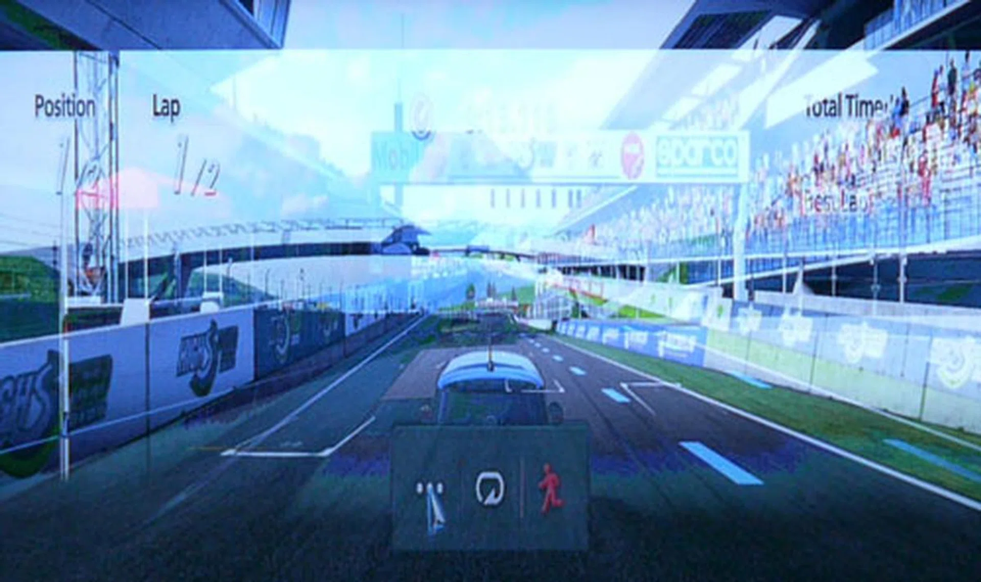 Here is a screenshot of Dual Play in action but minus the glasses. Essentially, both 2D screens are overlapped in 3D mode which makes it a rather 'trippy' experience for anyone who's watching the game without the Dual Play eyewear. 