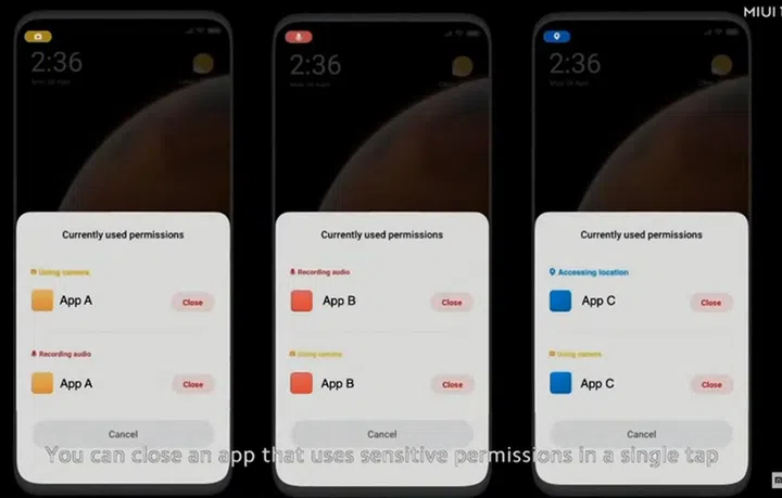 Permission options in MIUI 12.