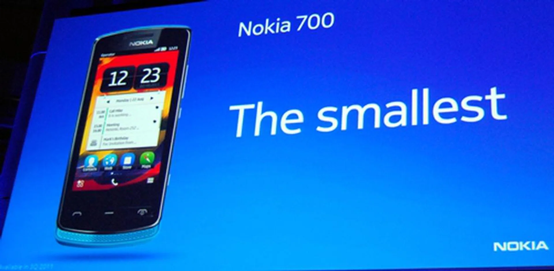 Nokia 700 claims to be the "smallest" smartphone in the market at the moment. It depends on how you interpret the statement. Nokia interprets it in terms of volume, putting the 700 at 50 cubic centimeters.
