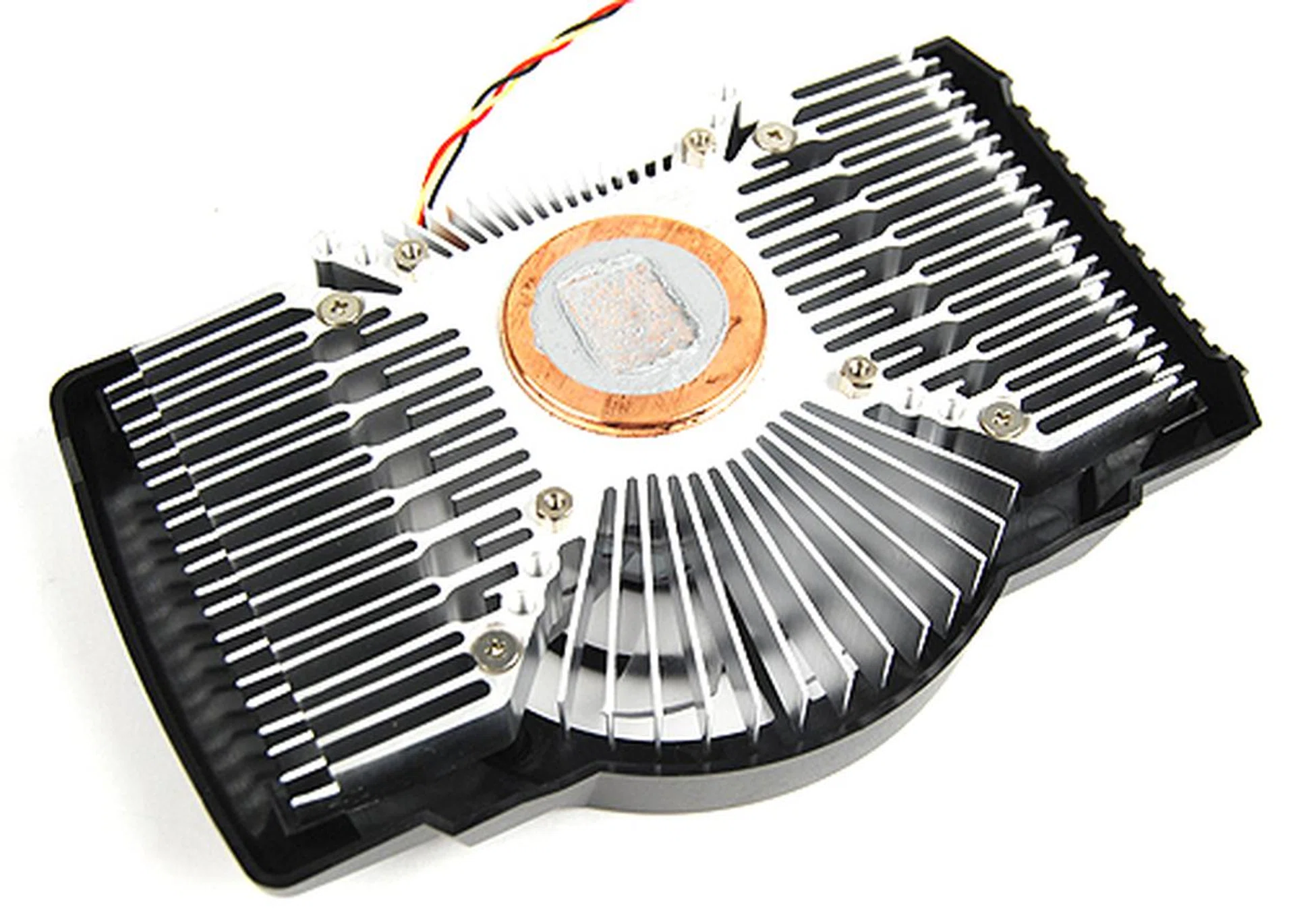Removing the cooler, we can clearly see the copper core that forms the heart of the card's customized cooler.