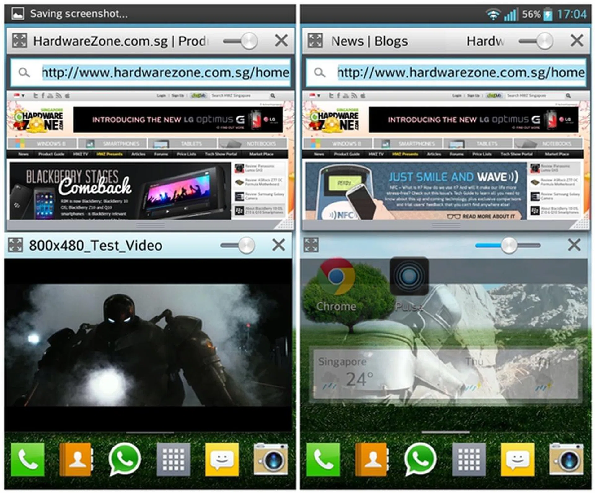 QSlide is LG's answer to Samsung's Popup Play and Multiple Windows. You can run two apps simultaneously on the same screen. You could even set the transparency levels of the window to either bring it to prominence or not.