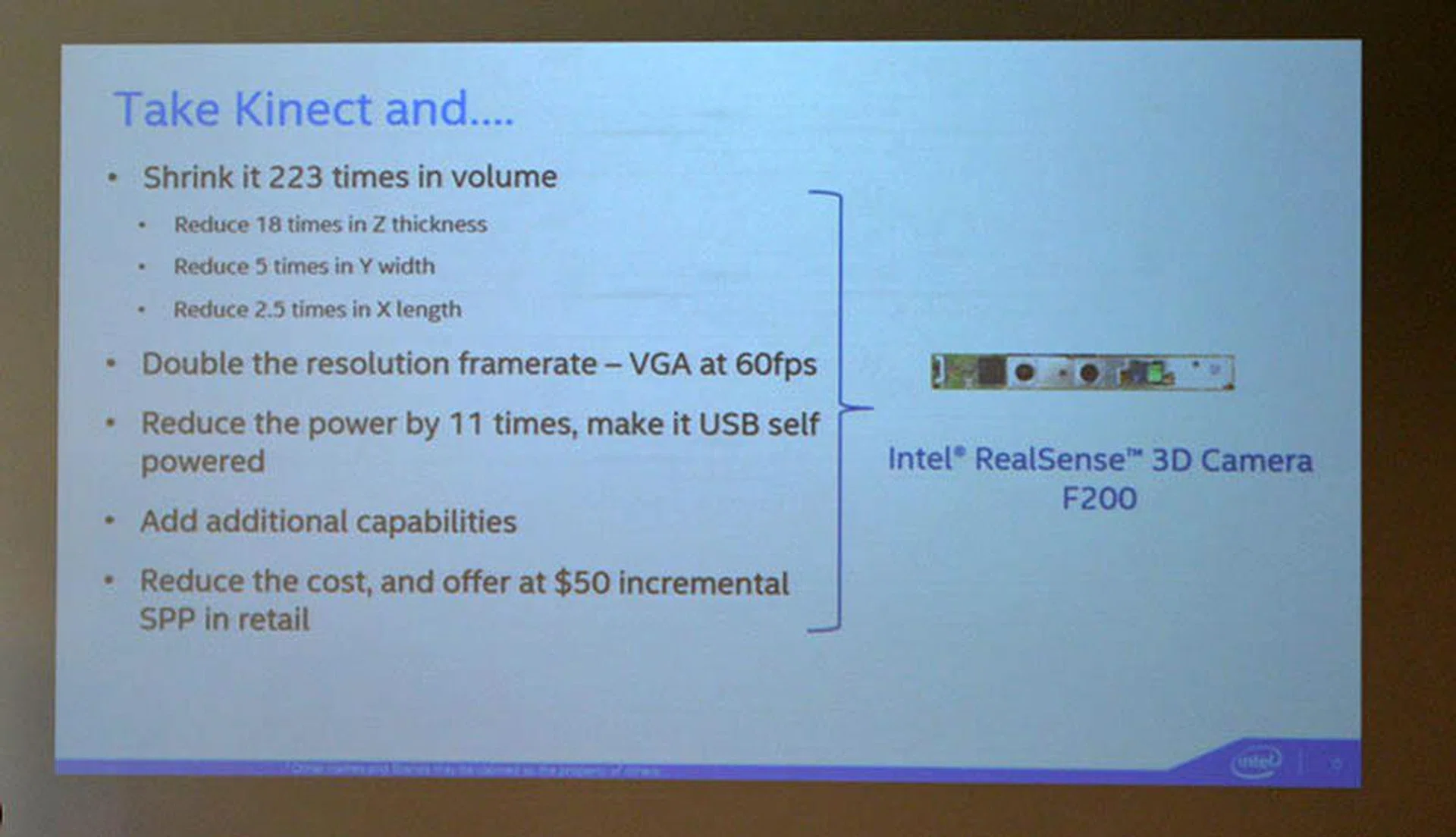 The RealSense 3D camera is just a fraction of the size of an Xbox Kinect, but so much more powerful.