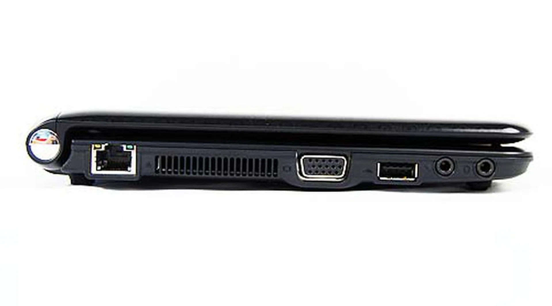 The left is packed tighter with a LAN port, VGA out, USB and audio jacks. It's pretty similar to the Acer Aspire One, if you're wondering.