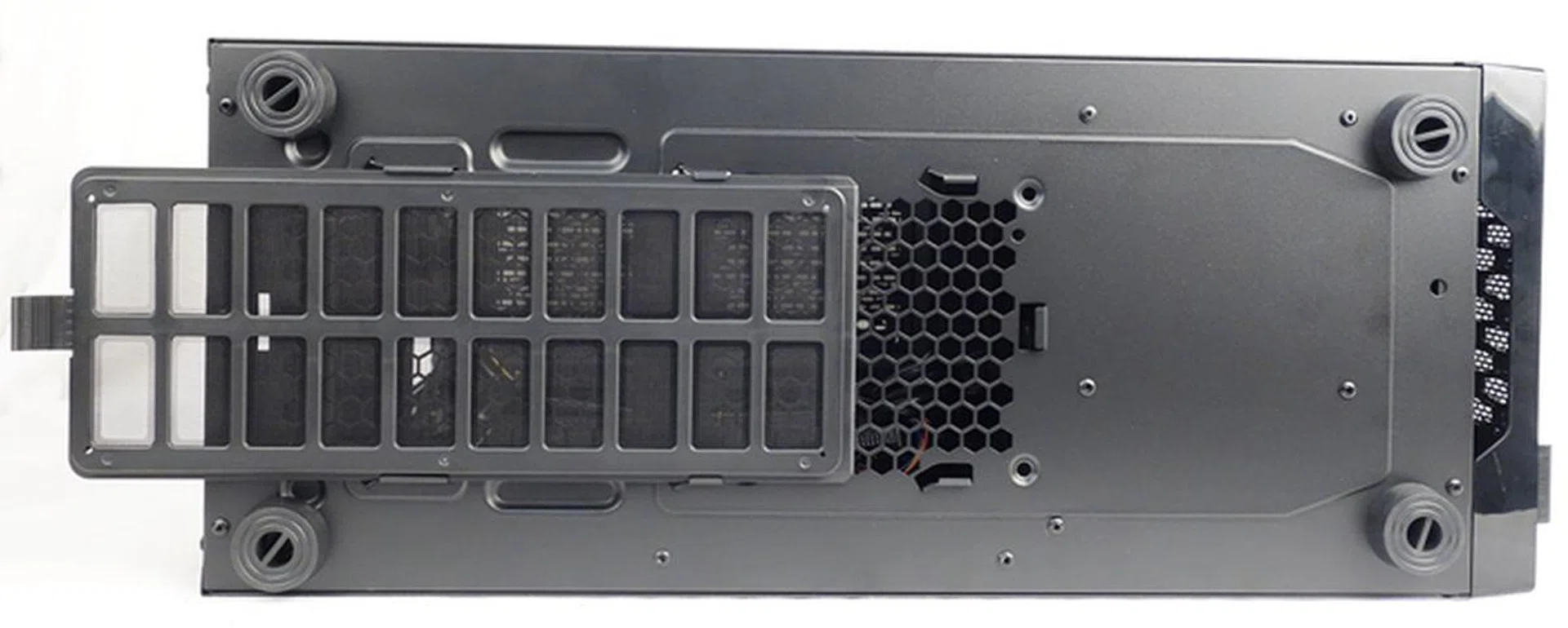 There is a removable dust filter at the bottom of the chassis.