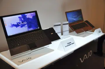 The brand new Sony Vaio Z (in the foreground) and Vaio S showcased at Sony's IT Mobile Meeting. 