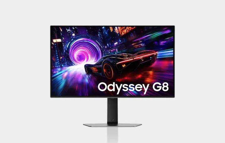 The 27-inch Odyssey OLED G8 (G81SF), which Samsung claims is the first 4K 27-inch OLED gaming monitor in the world. (Image source: Samsung)