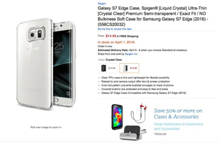 The Spigen case for the Samsung Galaxy S7 Edge. <br> Image source: Amazon
