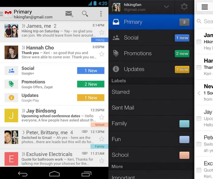 How the new inbox will look like on mobile devices. On the left side is a screen capture of the inbox on and Android device, and on the right side is a screen capture of what the inbox will look like on an iOS device. 